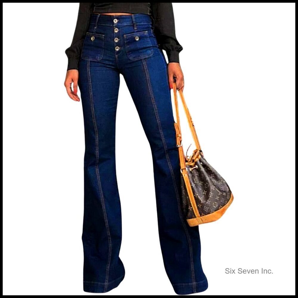 Vintage Stretch Bootcut Flare Jeans High Waist Y2K Retro Chic Bell Bottom